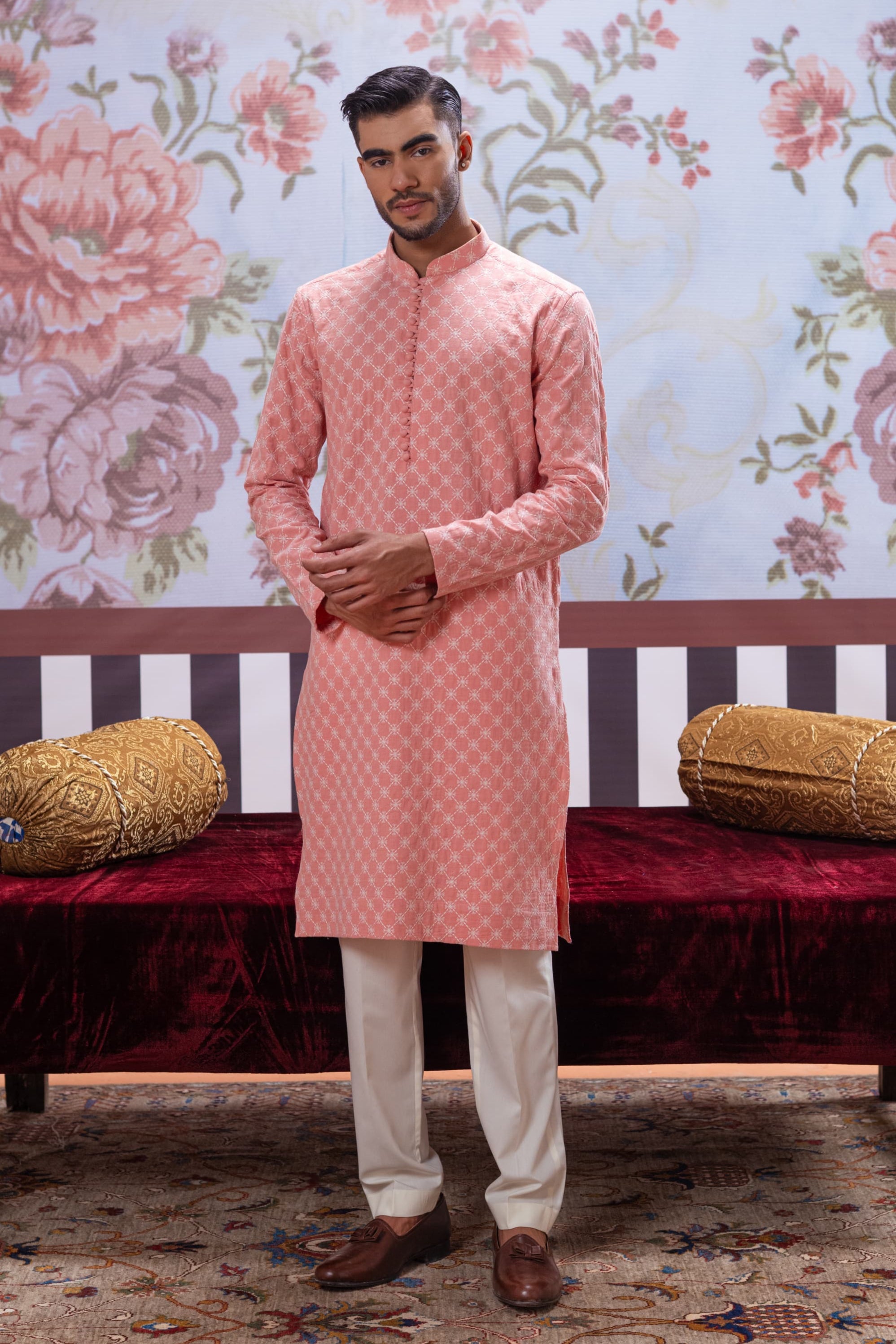 Muqabil - Soft Pink Embroidered Kurta Pajama