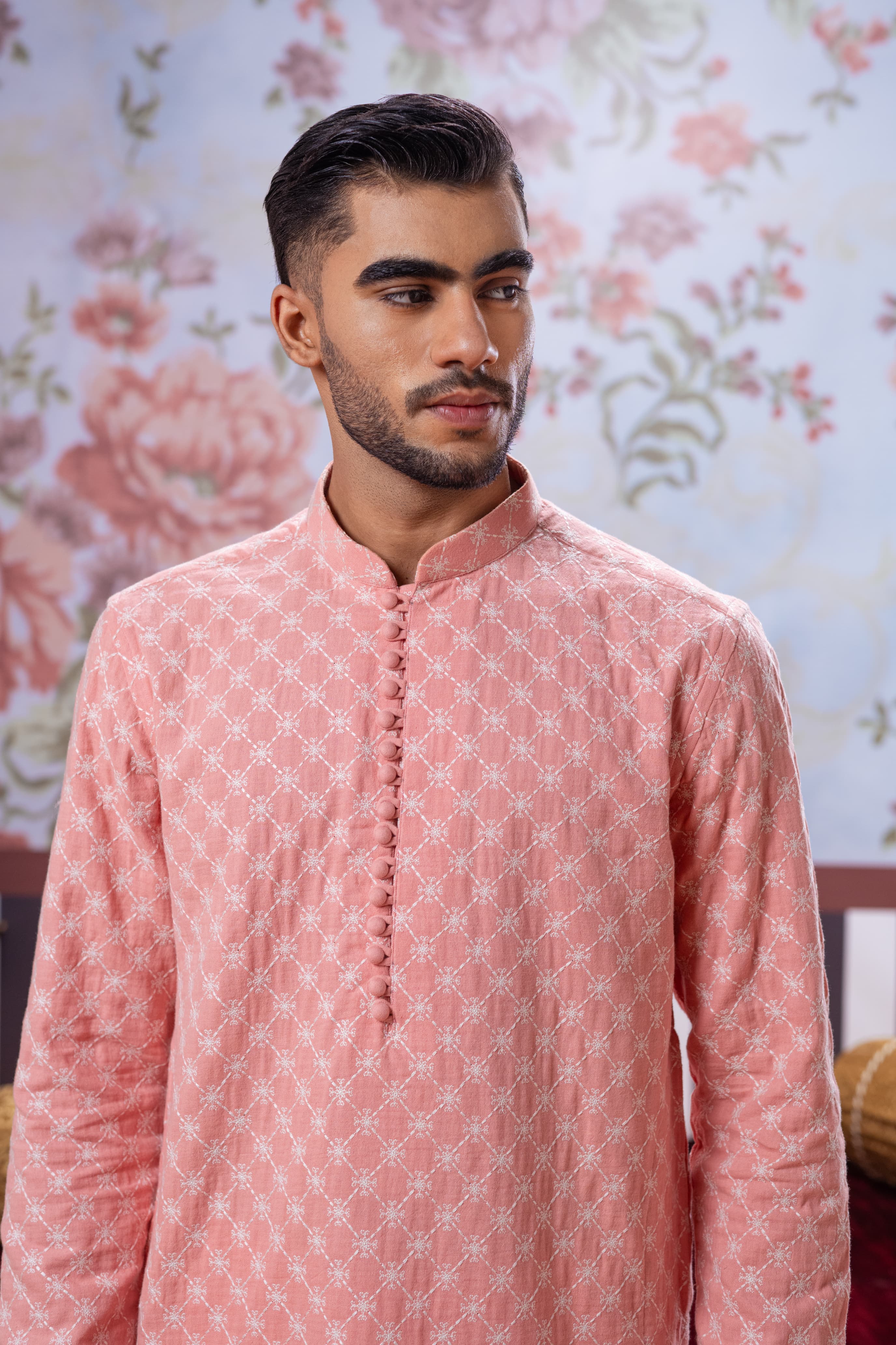 Muqabil - Soft Pink Embroidered Kurta Pajama