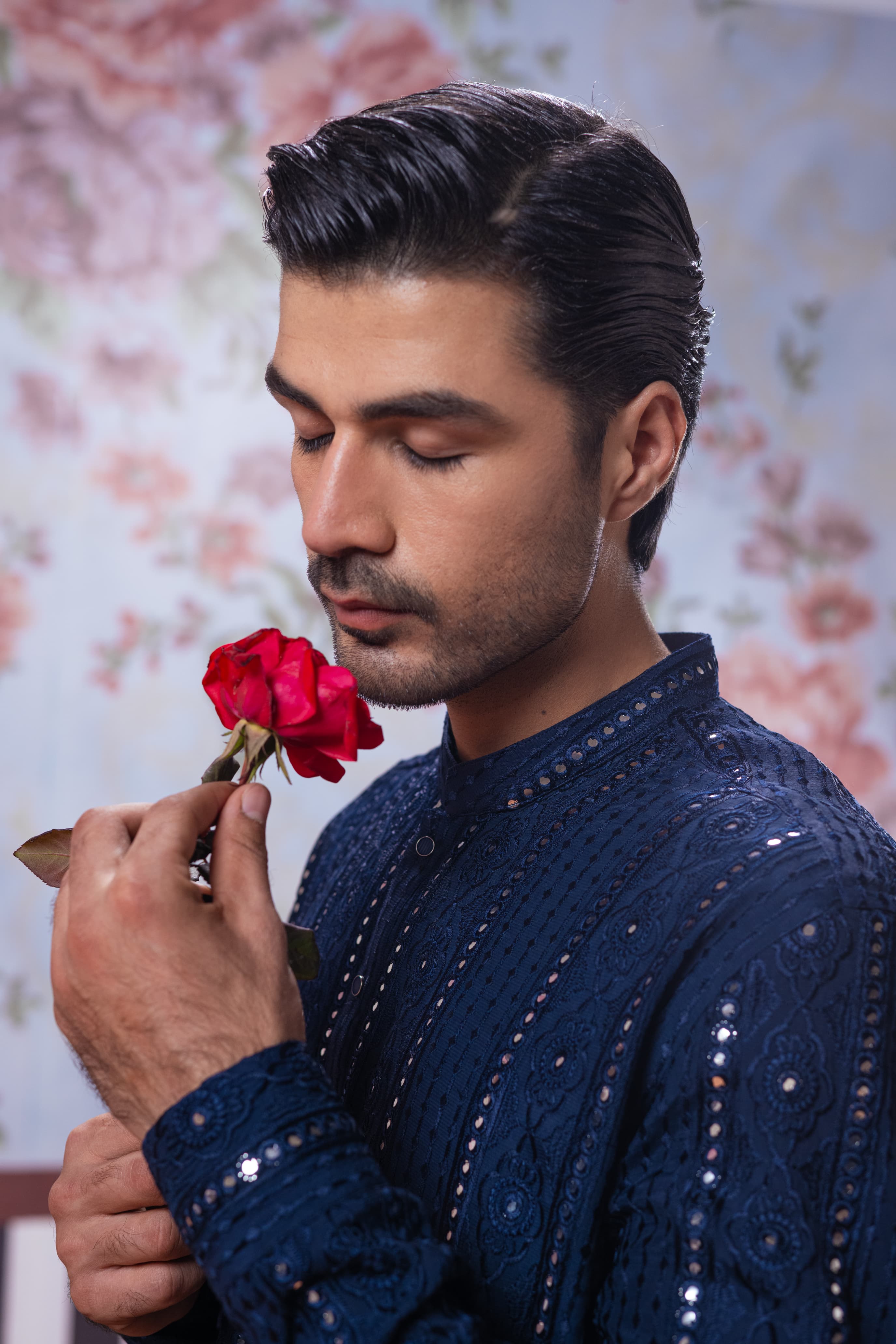 Muqabil - Indigo Blue Embroidered Kurta Pajama