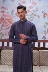 Muqabil - Space Blue Embroidered Kurta Pajama