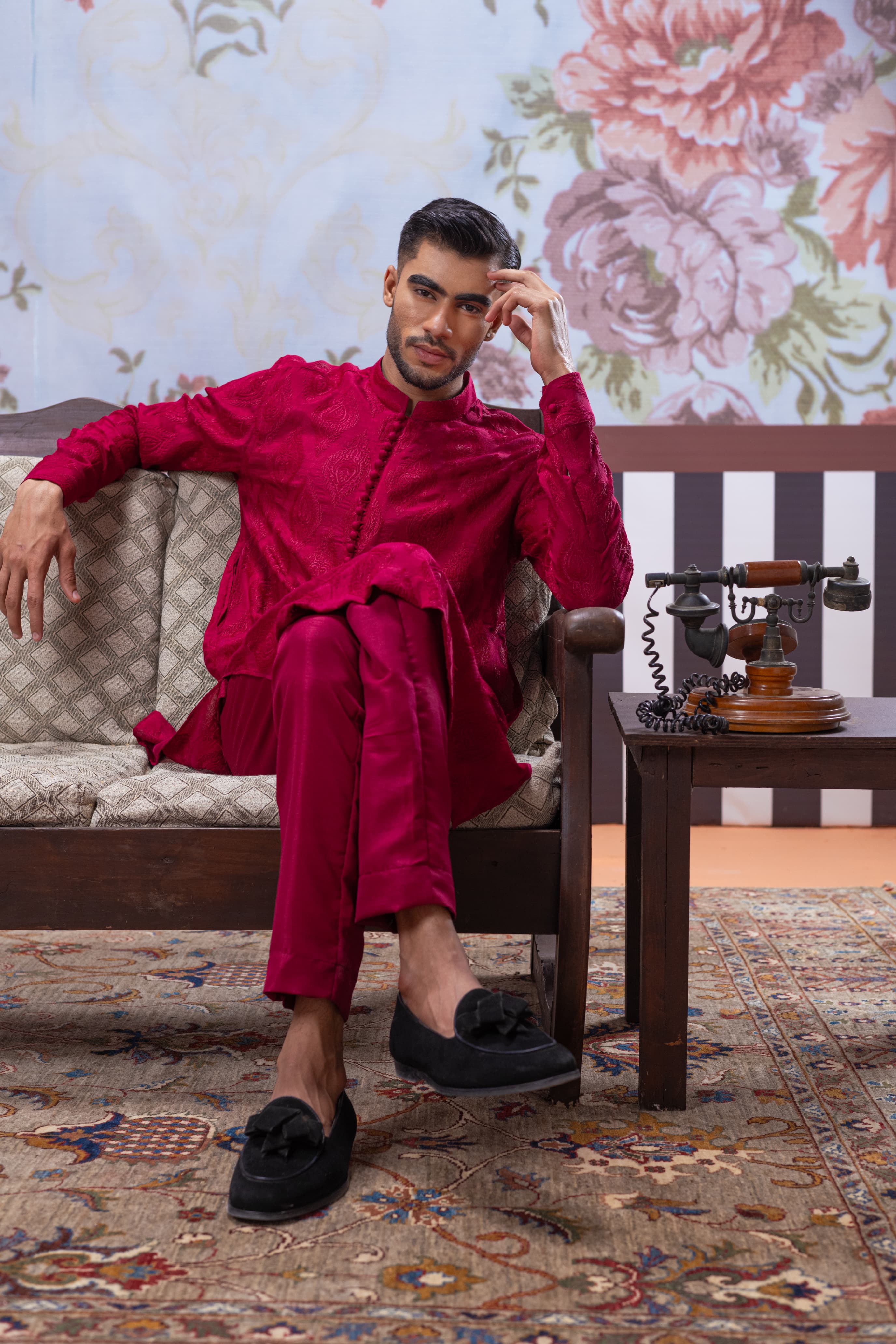 Muqabil - Scarlet Red Embroidered Kurta Pajama