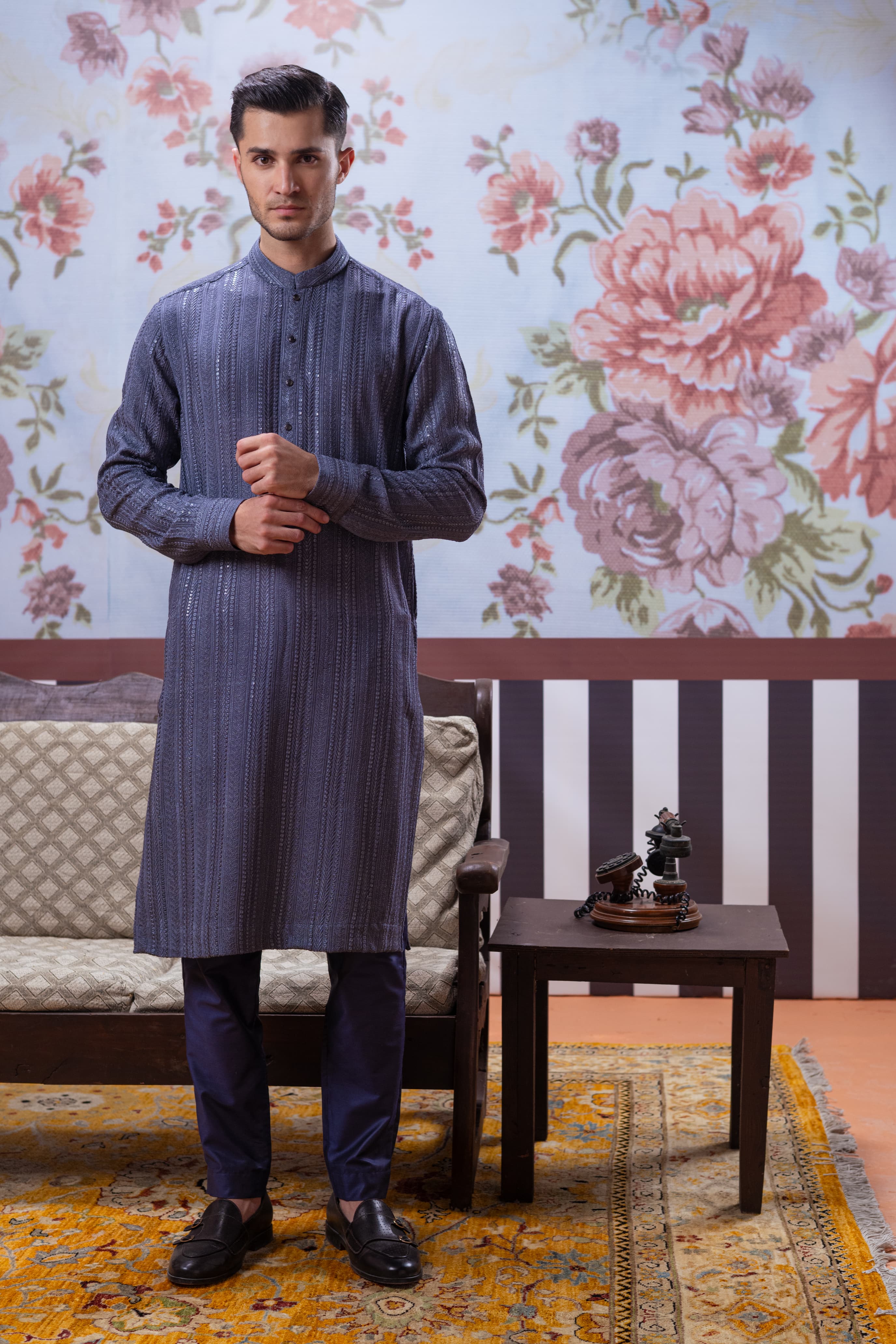 Muqabil - Echo Gray Embroidered Kurta Pajama