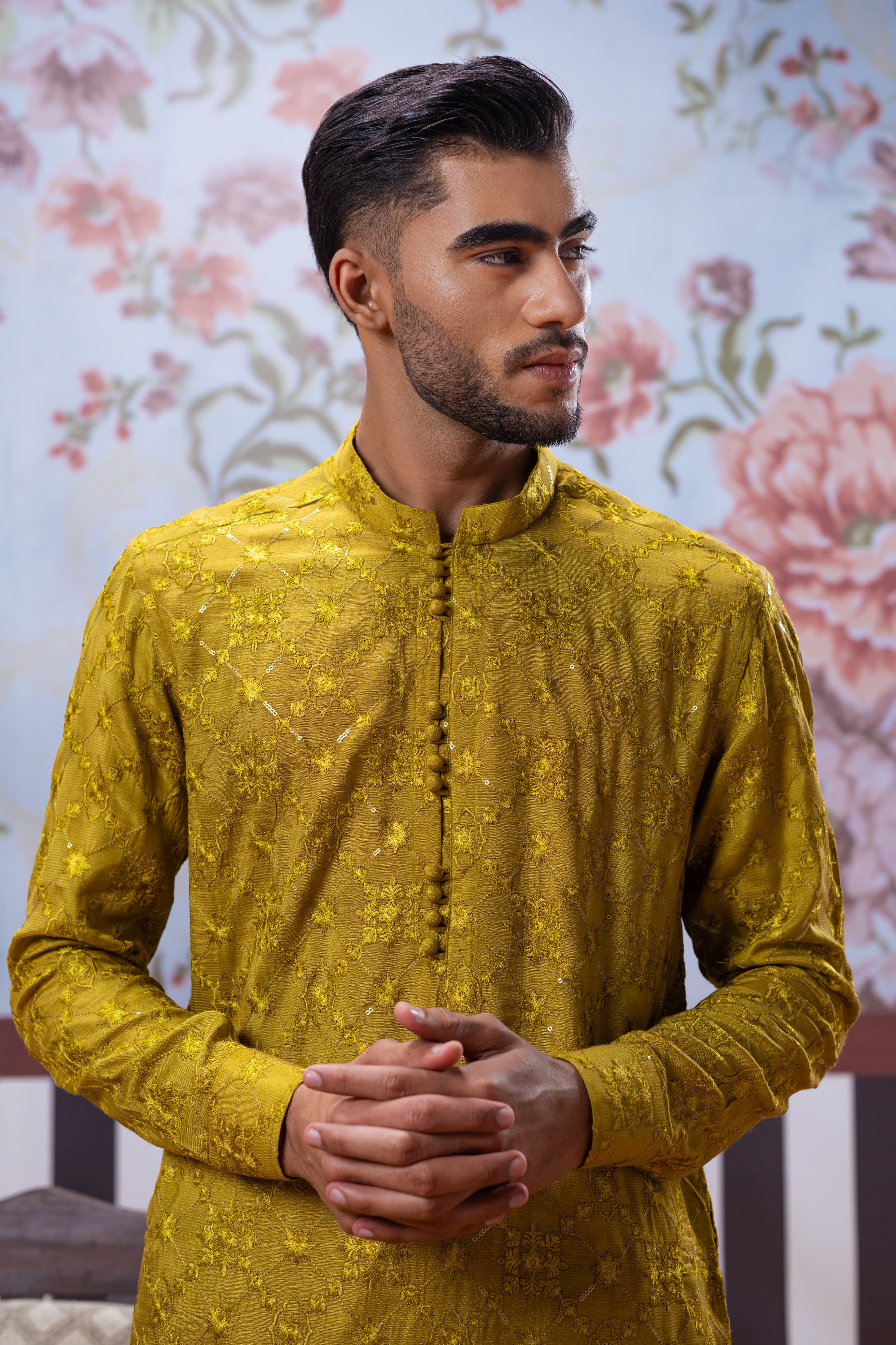 Muqabil - Mustard Embroidered Kurta Pajama