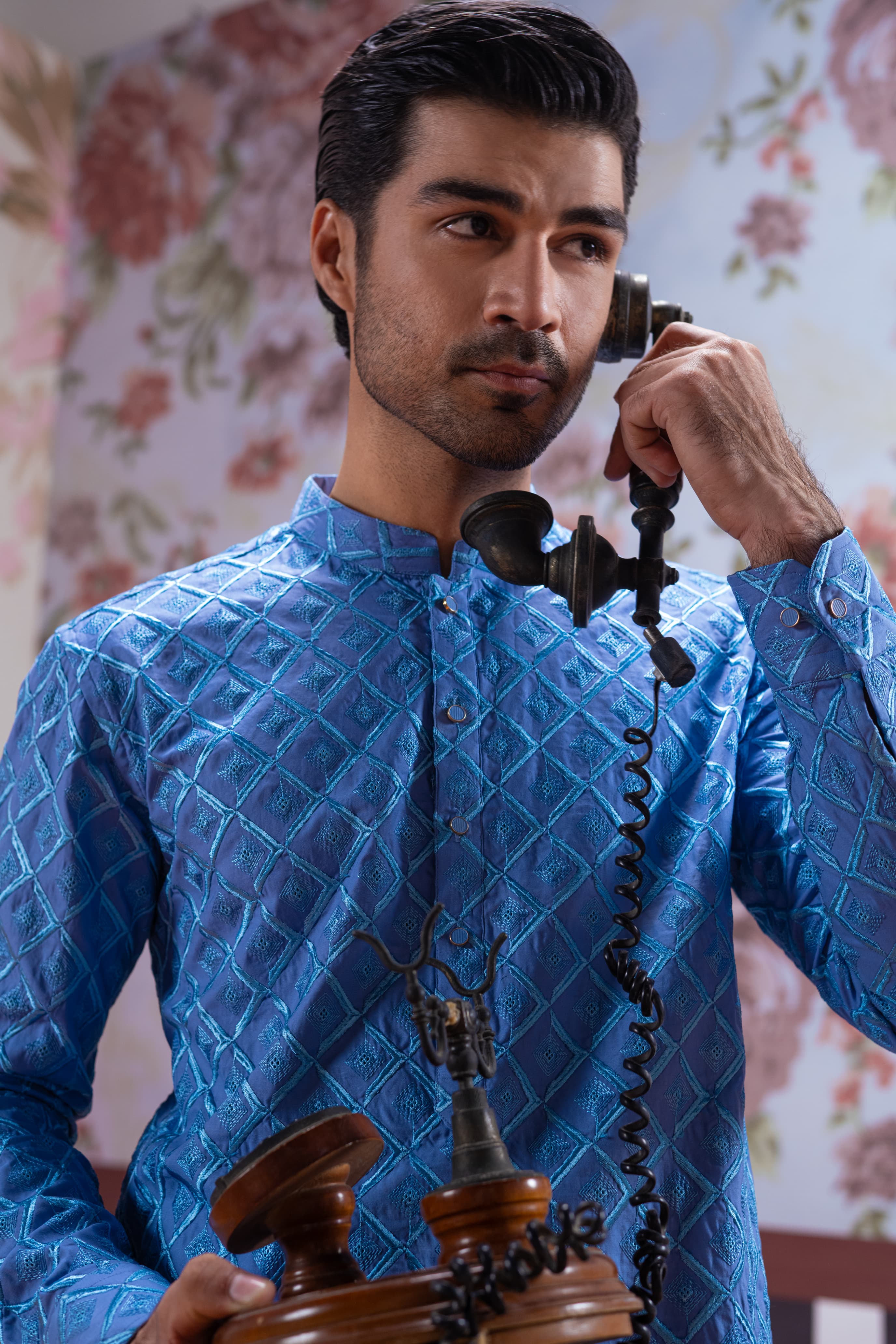 Muqabil - Ocean Blue Embroidered Kurta Pajama
