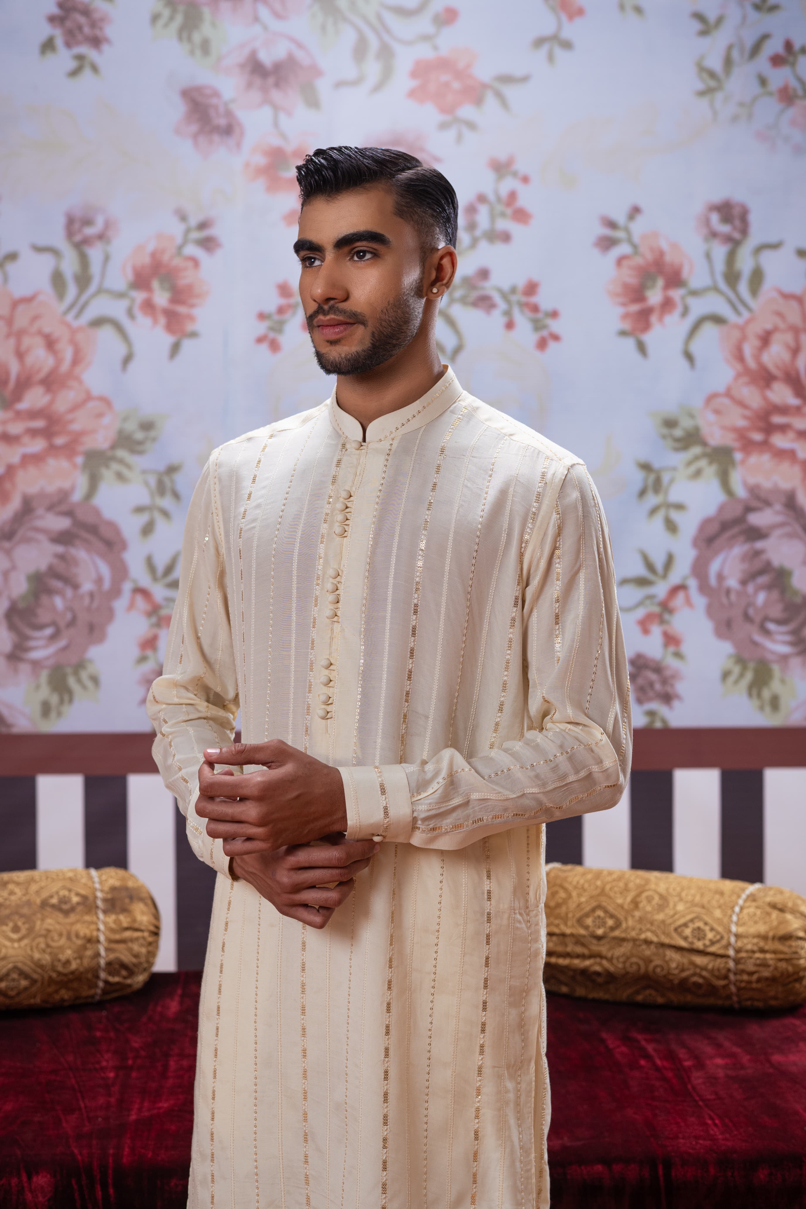 Muqabil - Ivory Embroidered Kurta Pajama