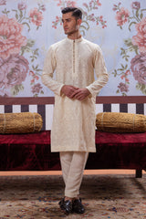 Muqabil - Ivory Embroidered Kurta Pajama