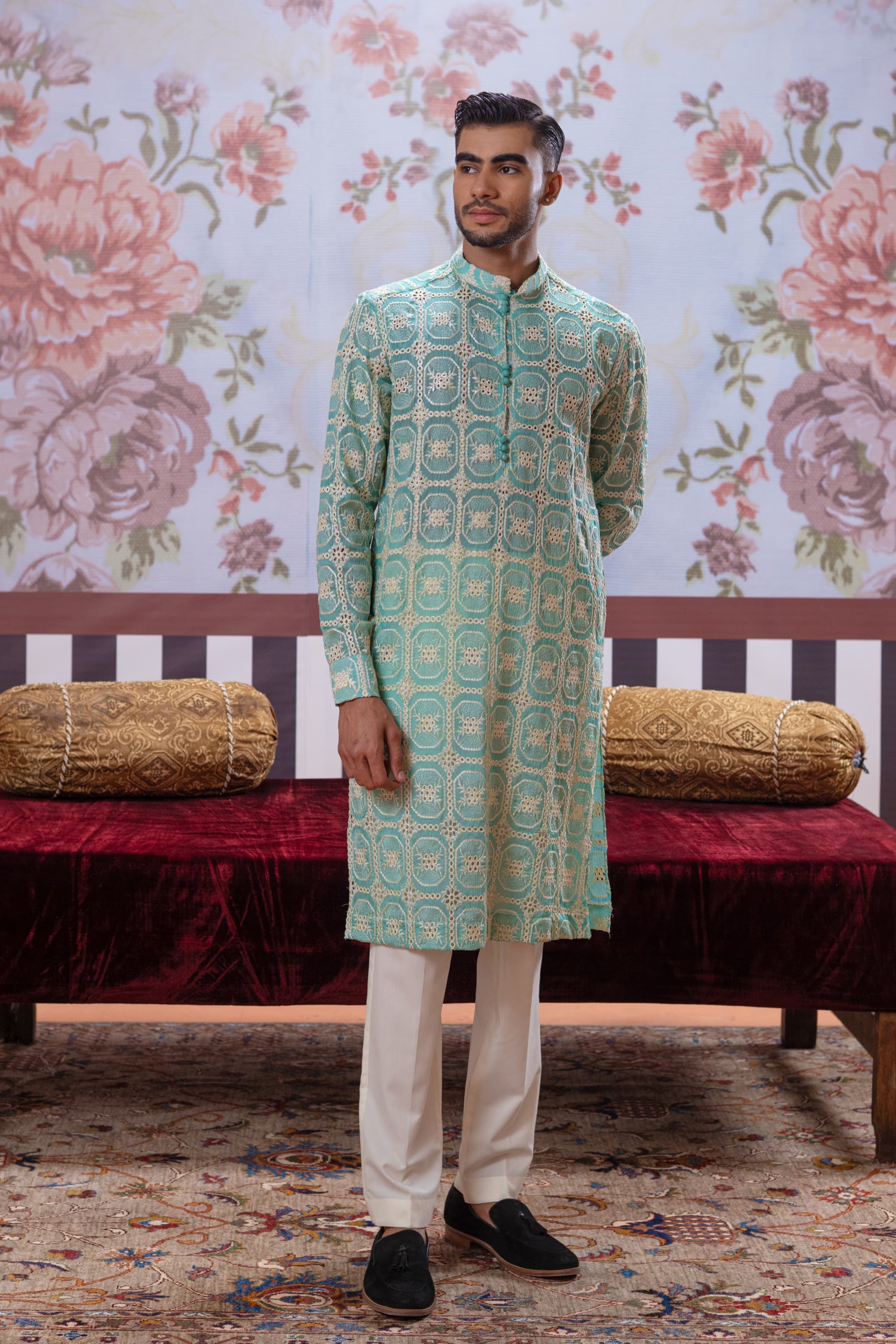 Muqabil - Glacial Green Embroidered Kurta Pajama