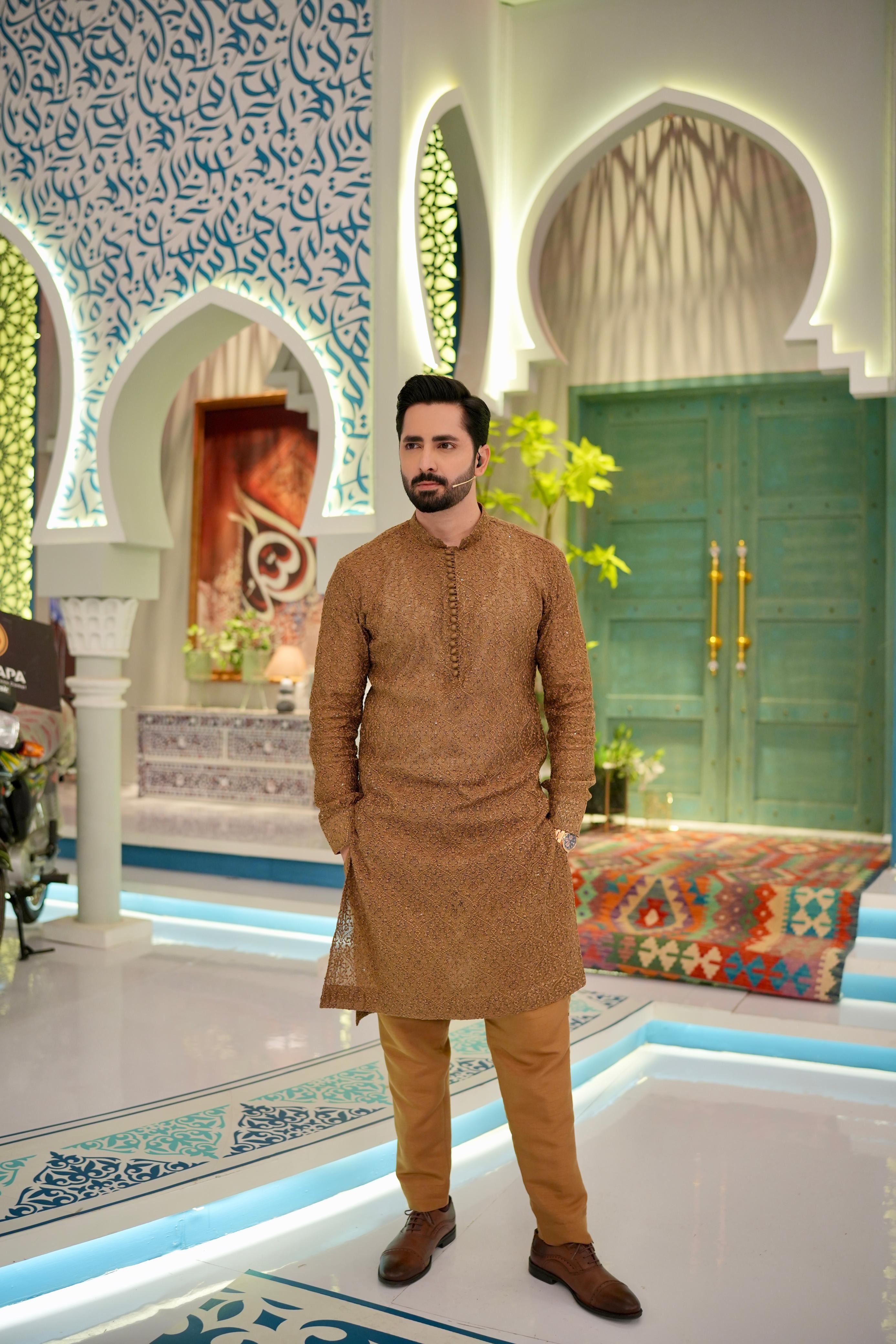 ED25 - Brown Embroidered Kurta Pajama