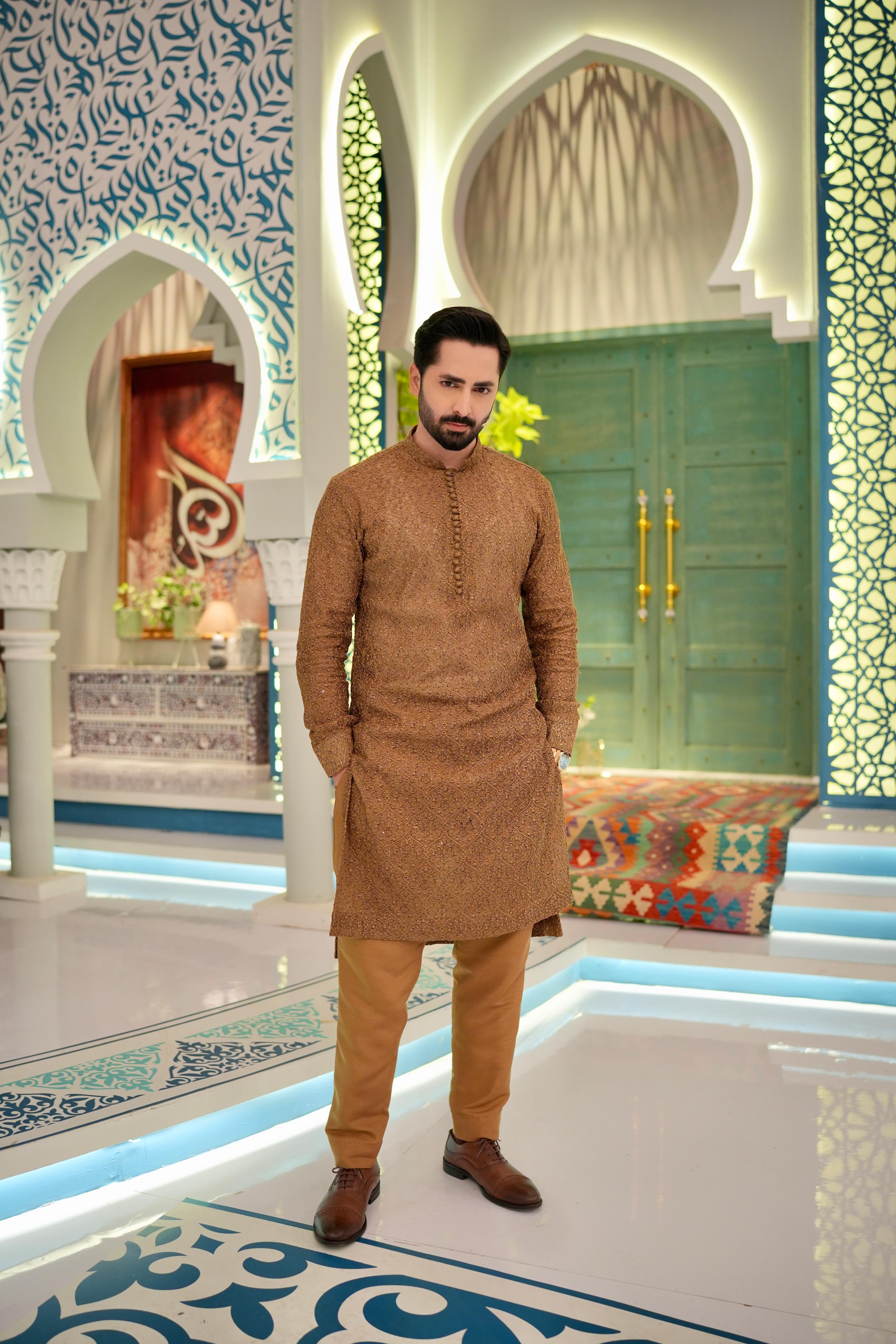 ED25 - Brown Embroidered Kurta Pajama