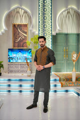 ED25 - Dark Green Neck Embellished Kurta Pajama