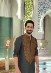 ED25 - Dark Green Neck Embellished Kurta Pajama