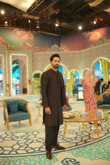 ED25 - Black/Brown Embroidered Kurta Pajama