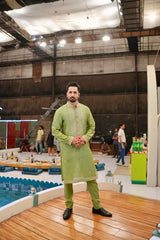 ED25 - Thyme Green Neck Embellished Kurta Pajama
