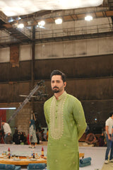 ED25 - Thyme Green Neck Embellished Kurta Pajama