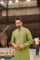 ED25 - Thyme Green Neck Embellished Kurta Pajama
