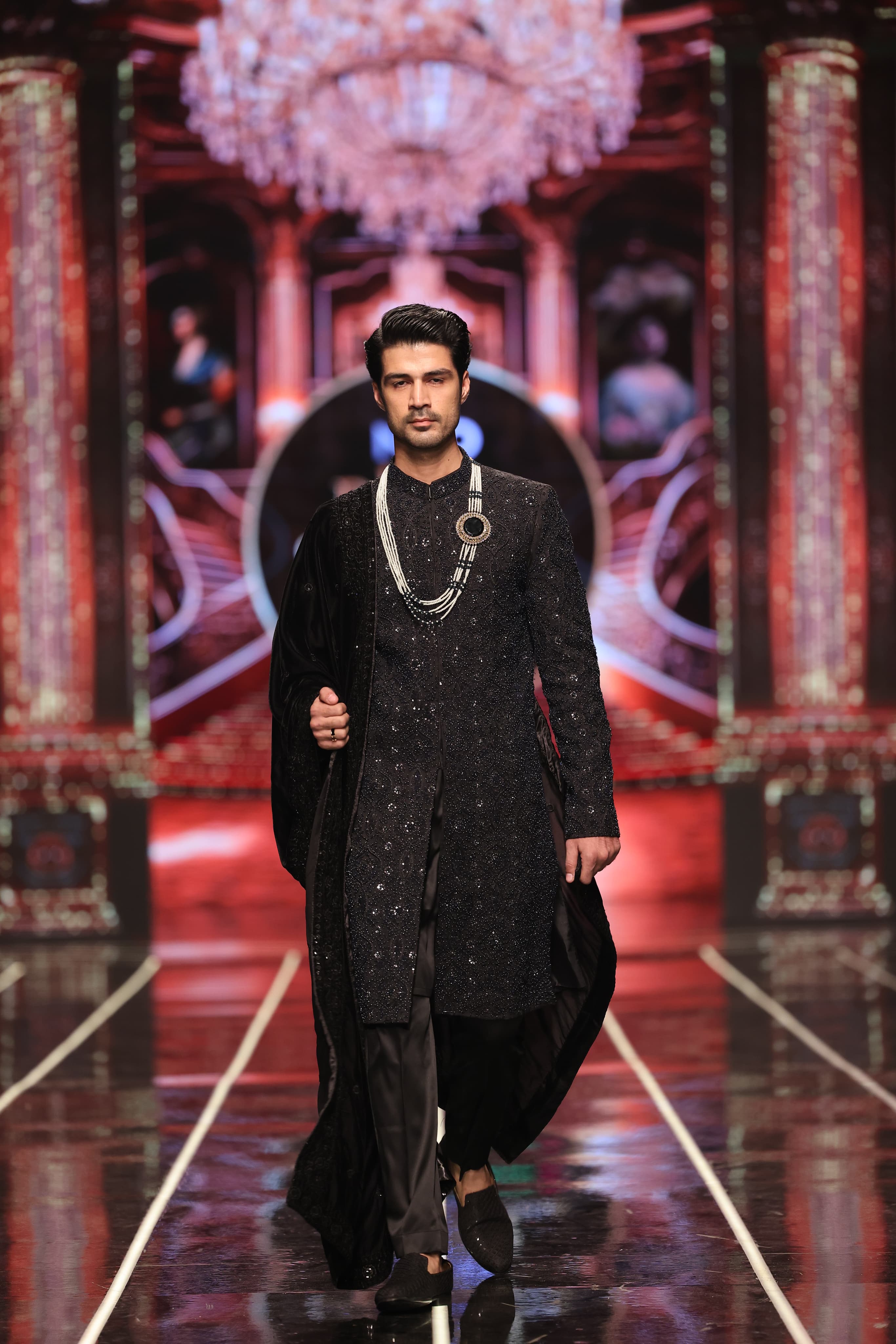 ER-119 Black Jacquard Embellished Sherwani