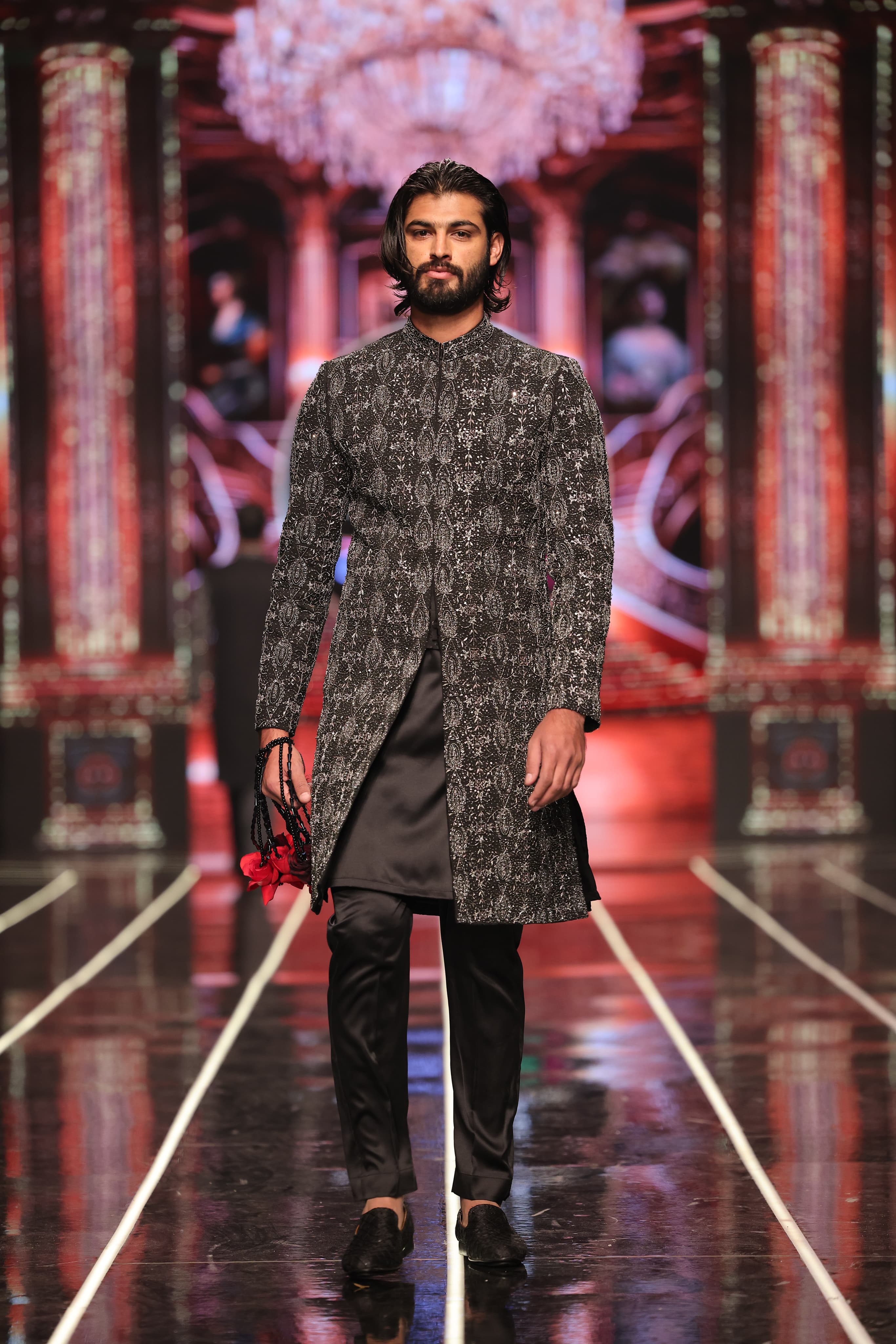 ER-122 Black Jacquard Embellished Sherwani