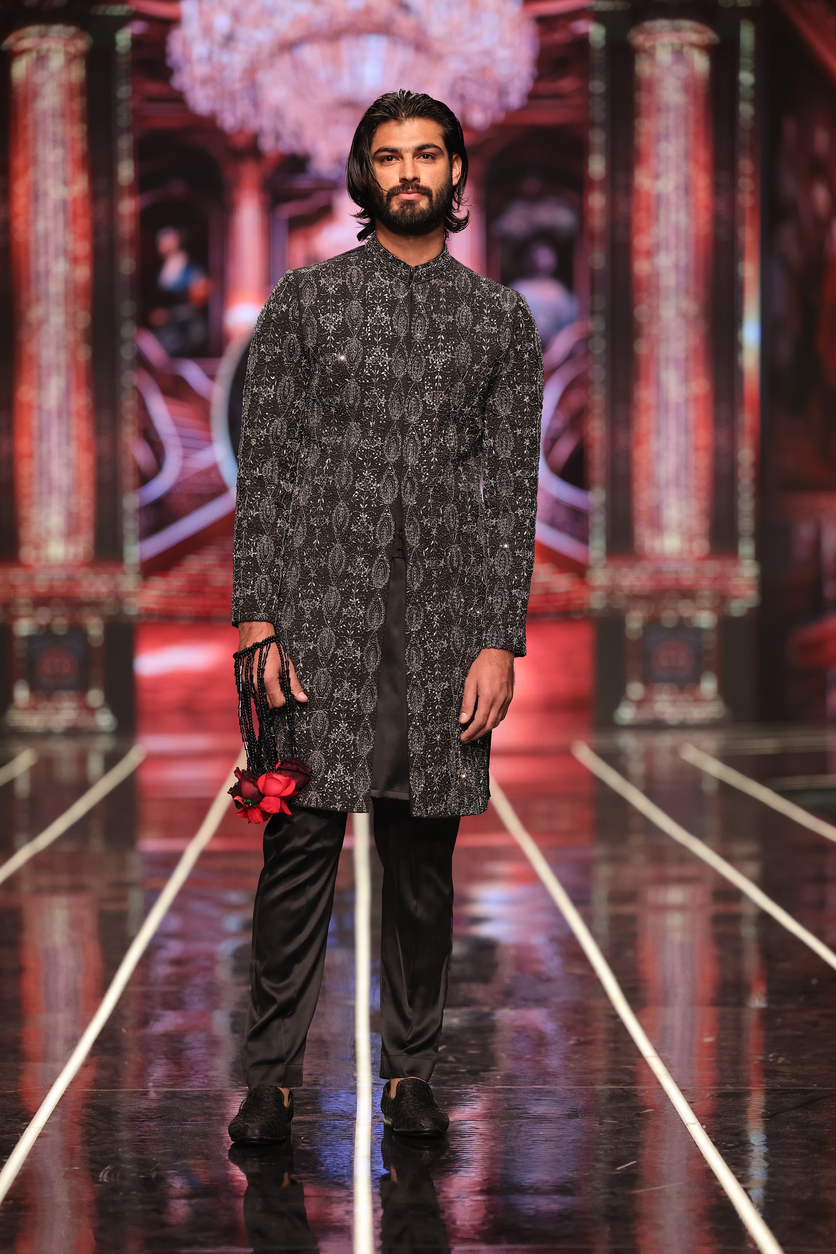ER-122 Black Jacquard Embellished Sherwani