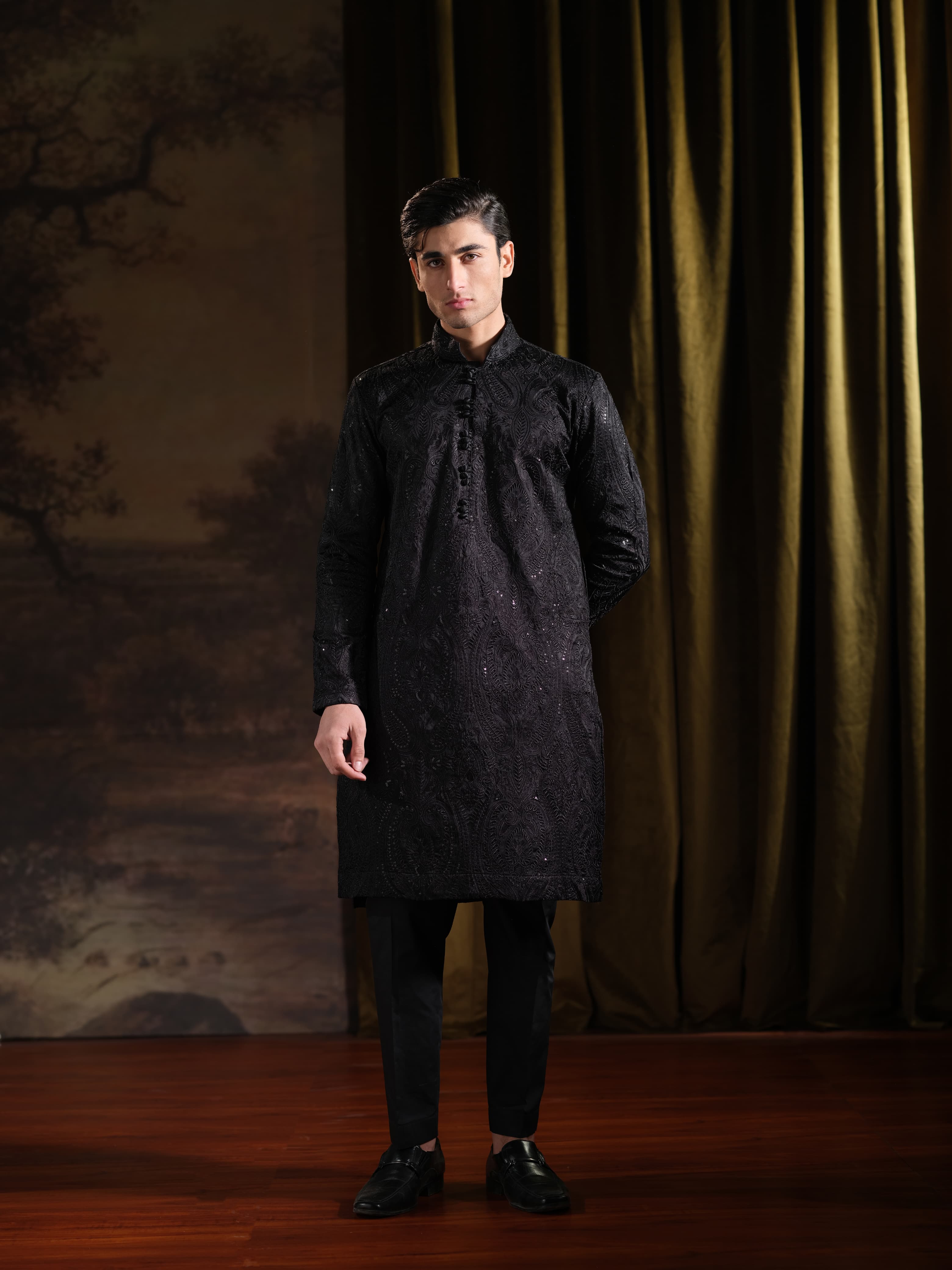 Musarrat - Black Embroidered Kurta Pajama