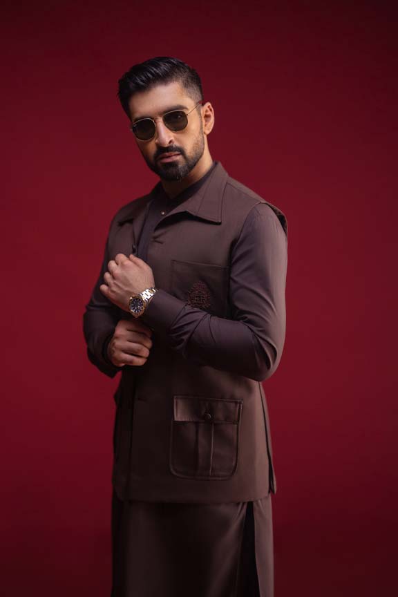 Dark Brown Slub Waistcoat