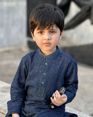 Boys Embroidered Kurta & Trouser - Blue