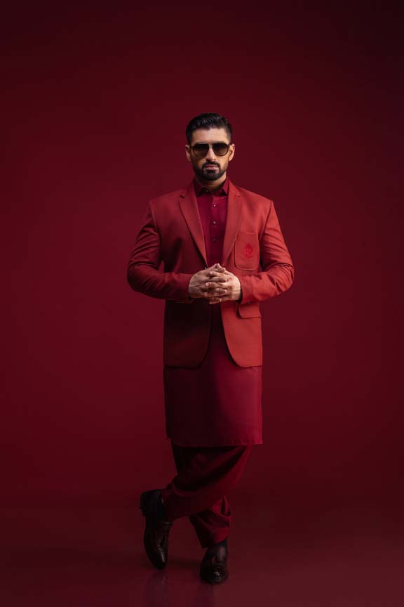 Burgundy Slub Blazer