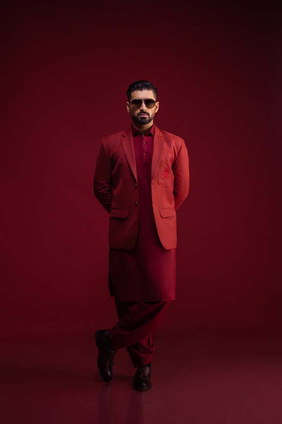 Burgundy Slub Blazer