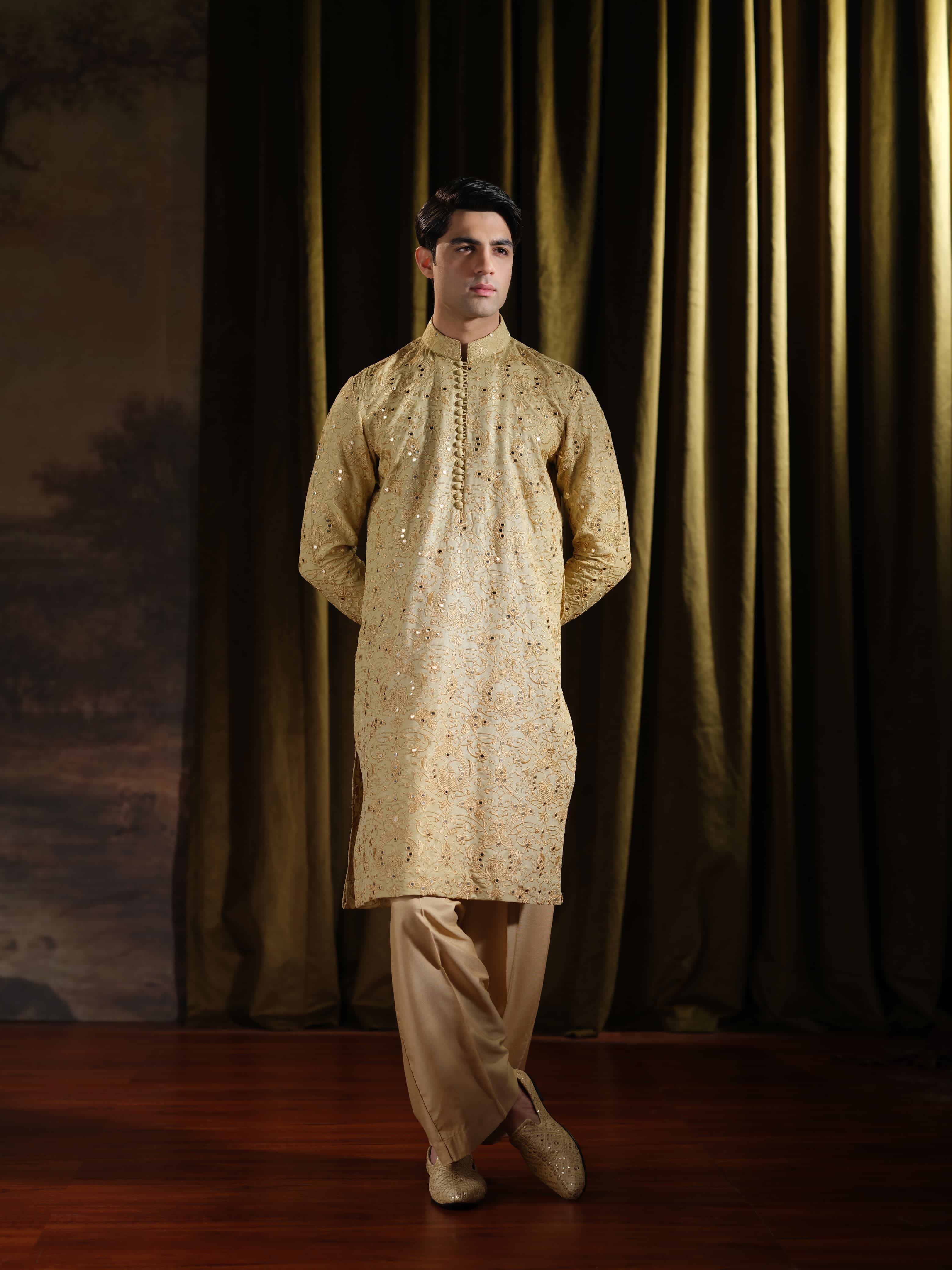 Musarrat - Beige Embroidered Kurta Pajama