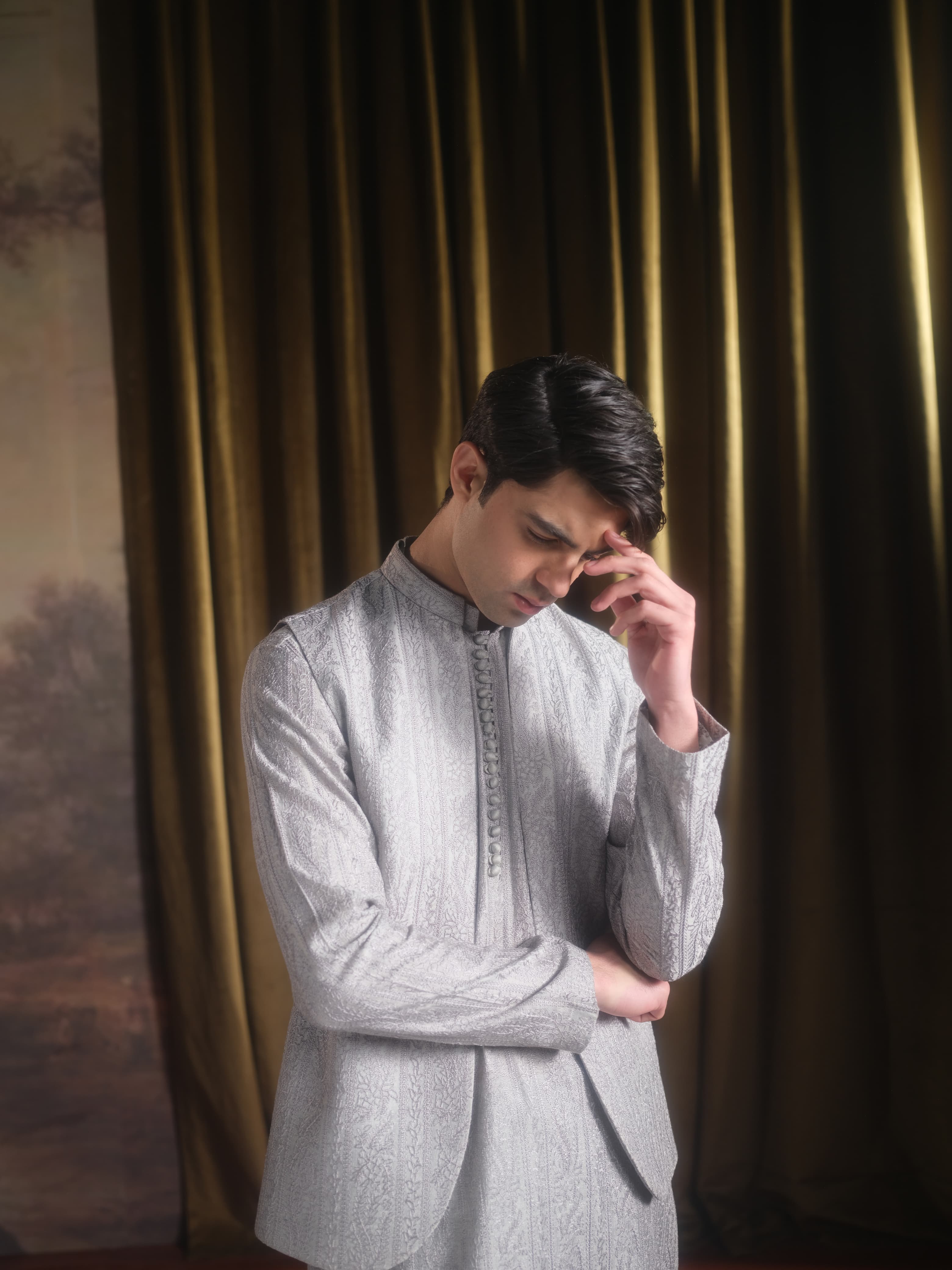 Musarrat - Ash Gray Emrbroidered Kurta Pajama