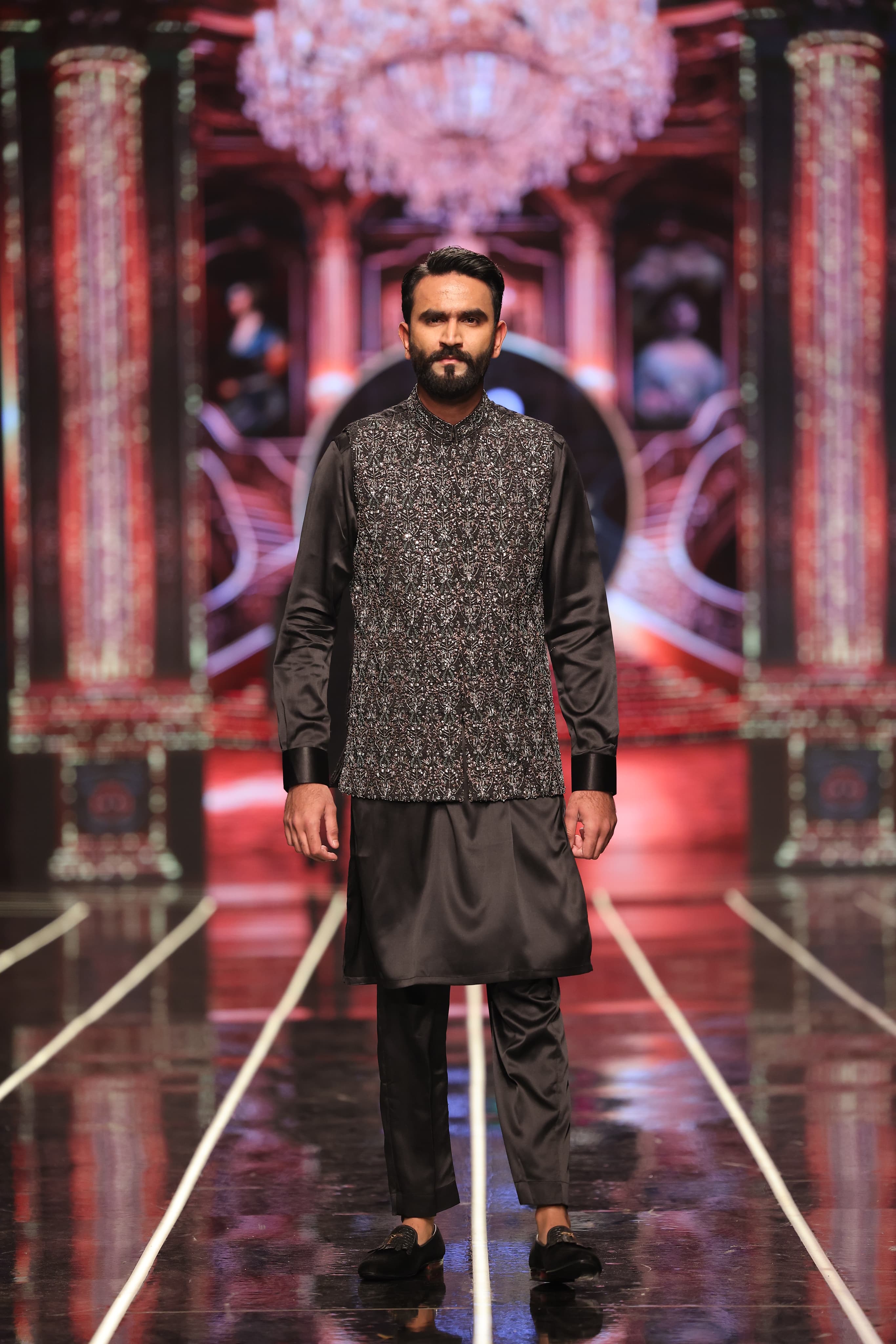 Bangla Bazaar - Black Jacquard Embroideries Waistcoat