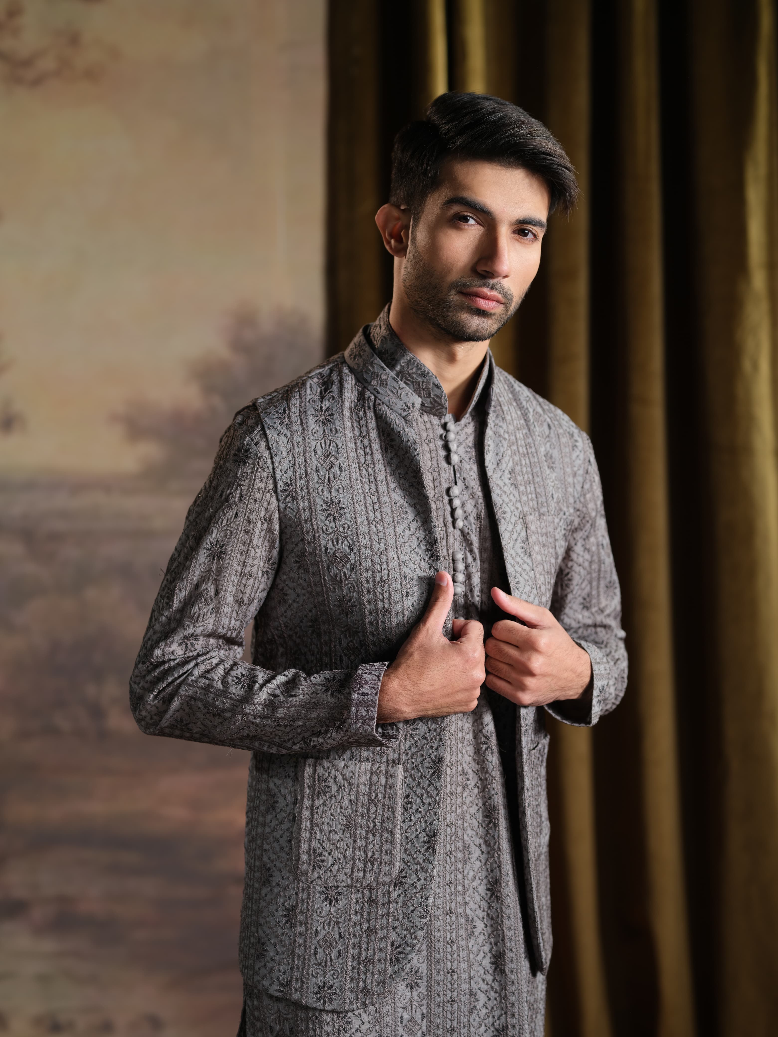 Musarrat - Gray Embroidered Kurta Pajama