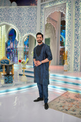ED25 - Embroidered Aegean Blue Kurta Pajama
