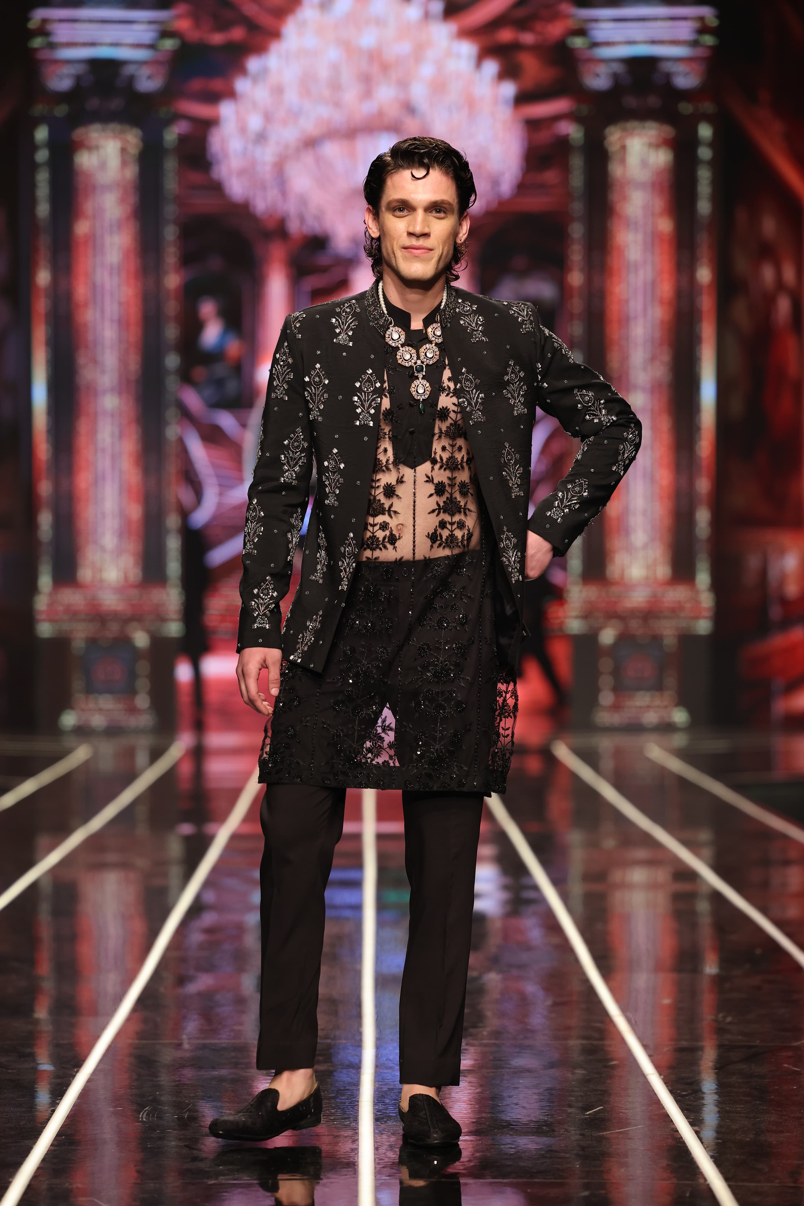 Bangla Bazaar - Black Jacquard embellished Prince Coat