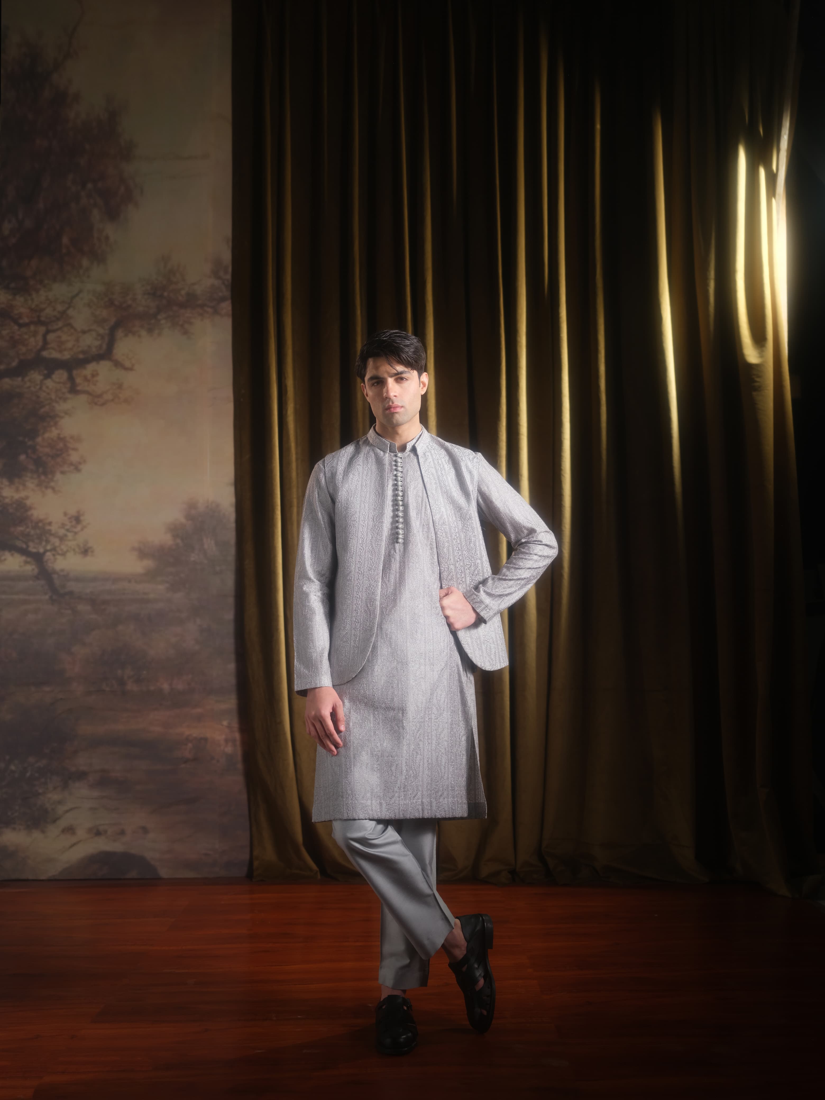 Musarrat - Ash Gray Emrbroidered Kurta Pajama