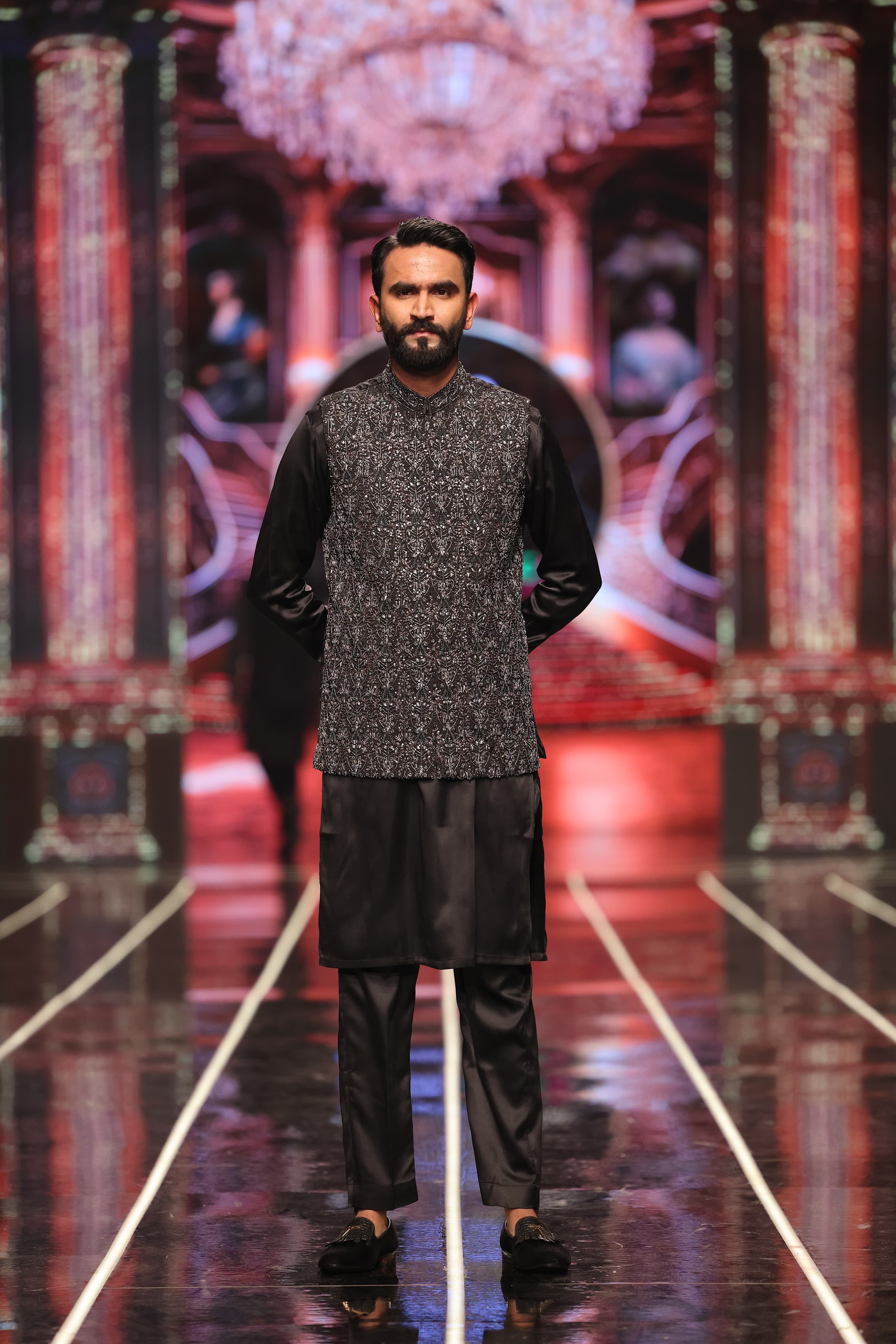 Bangla Bazaar - Black Jacquard Embroideries Waistcoat