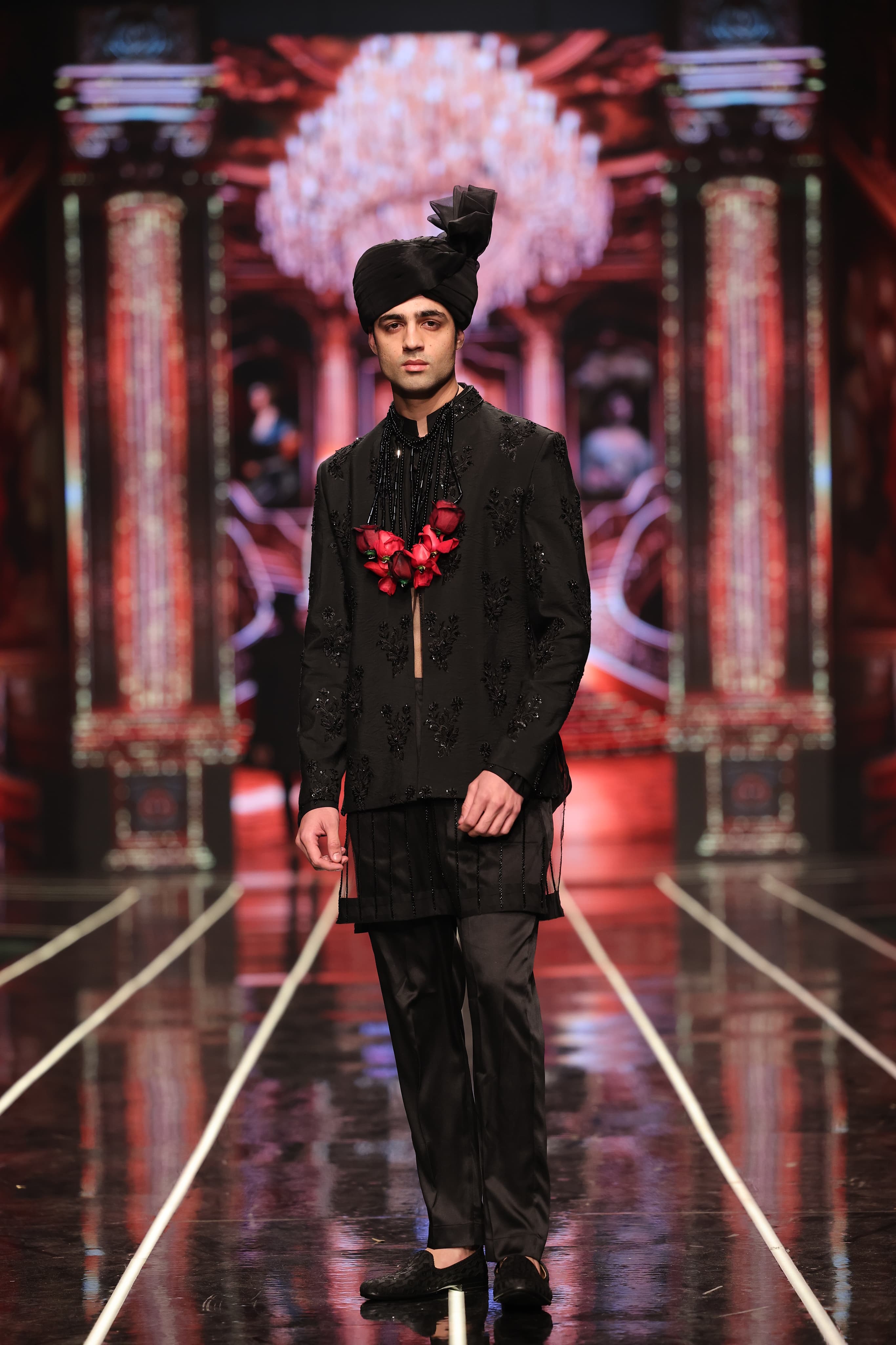 Bangla Bazaar - Black Jacquard Embellished Prince Coat
