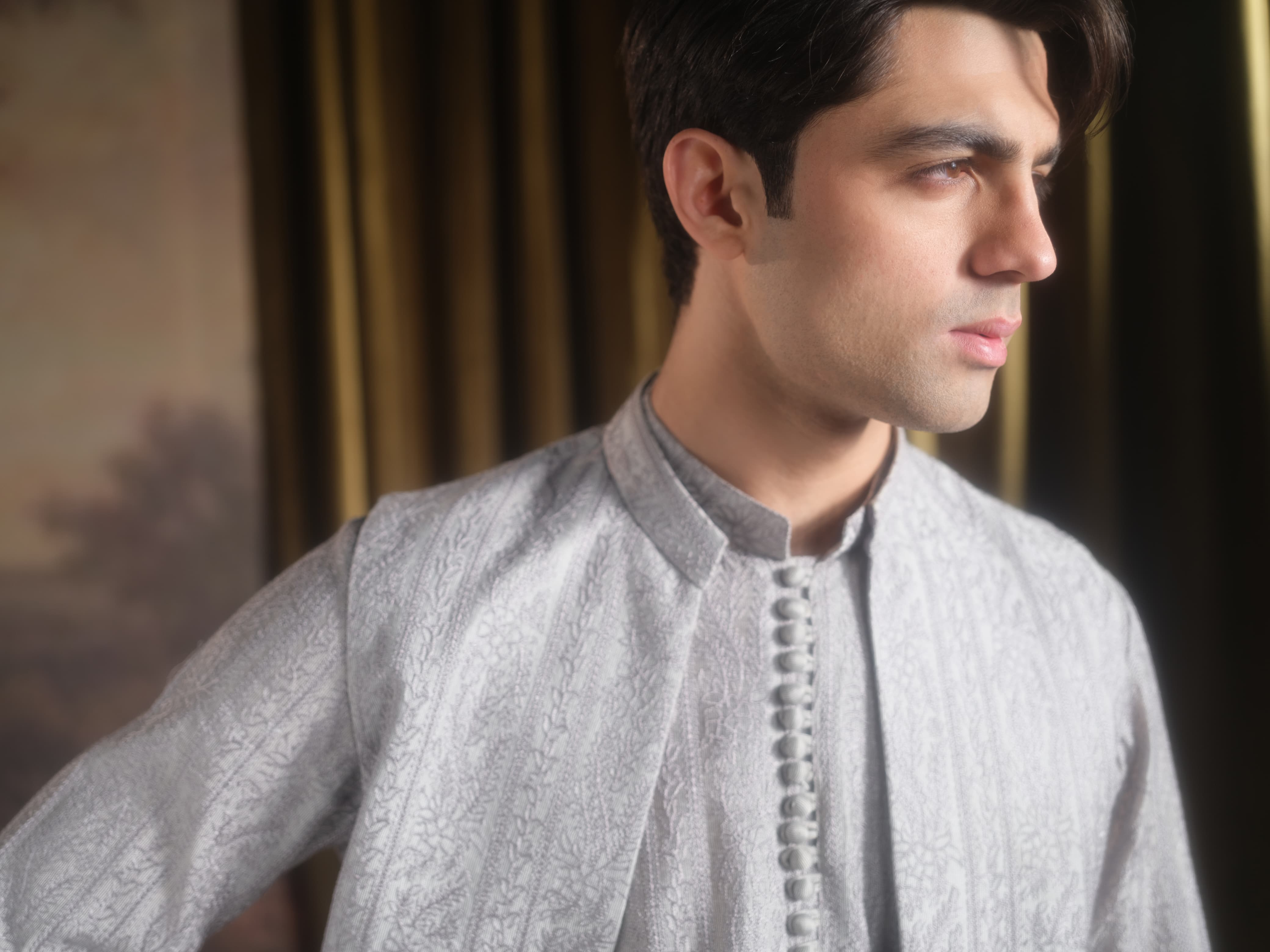 Musarrat - Ash Gray Emrbroidered Kurta Pajama
