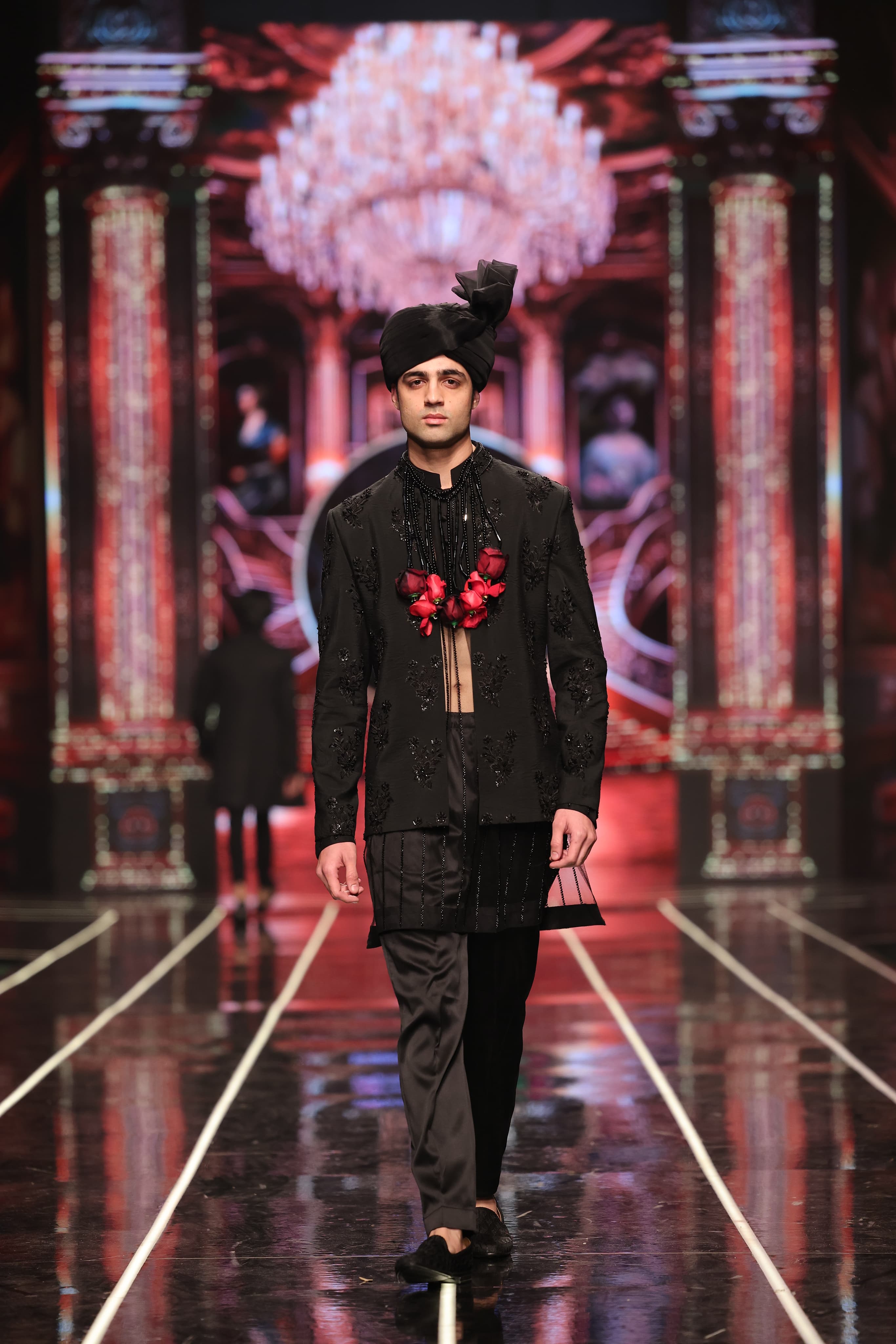 Bangla Bazaar - Black Jacquard Embellished Prince Coat