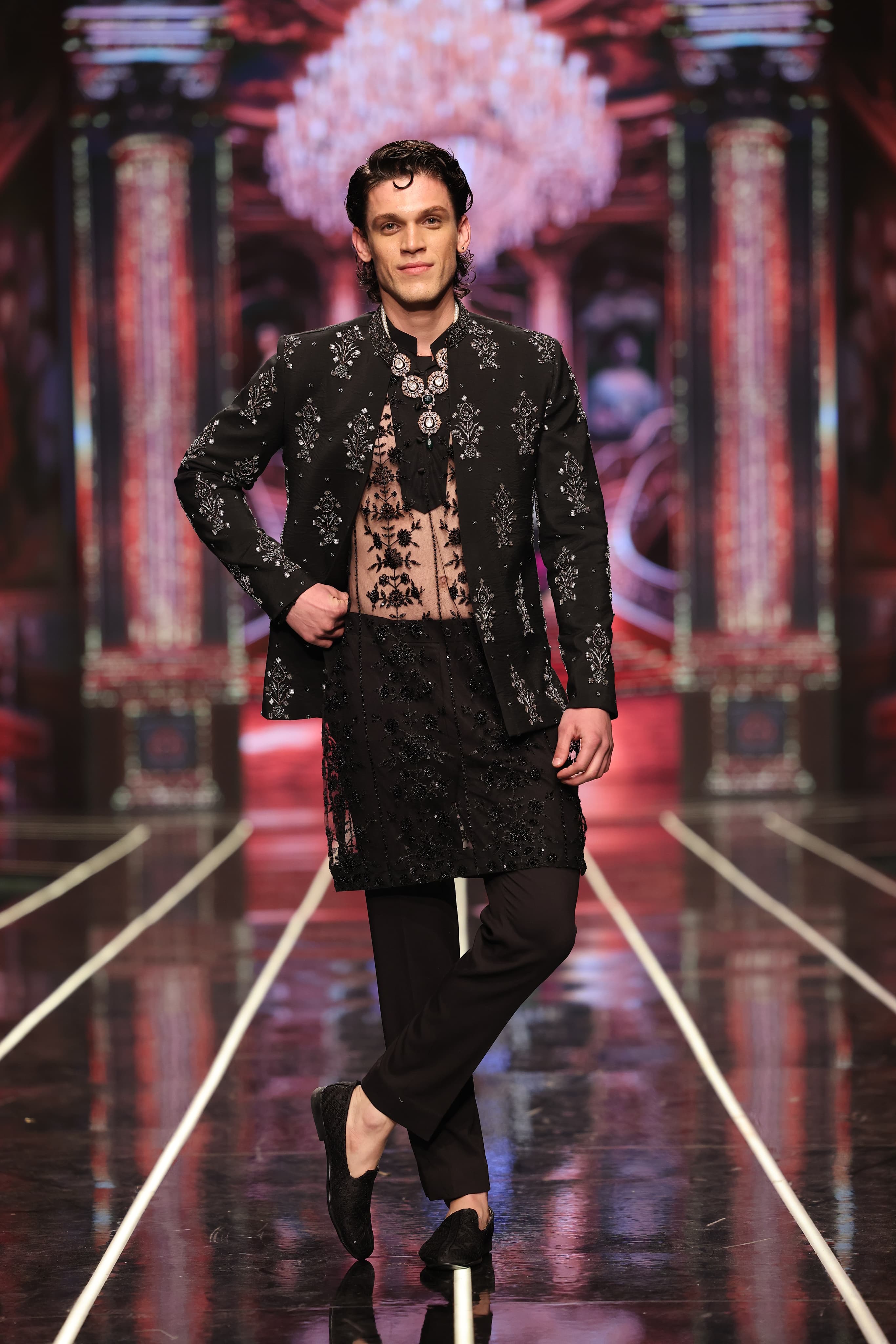 Bangla Bazaar - Black Jacquard embellished Prince Coat