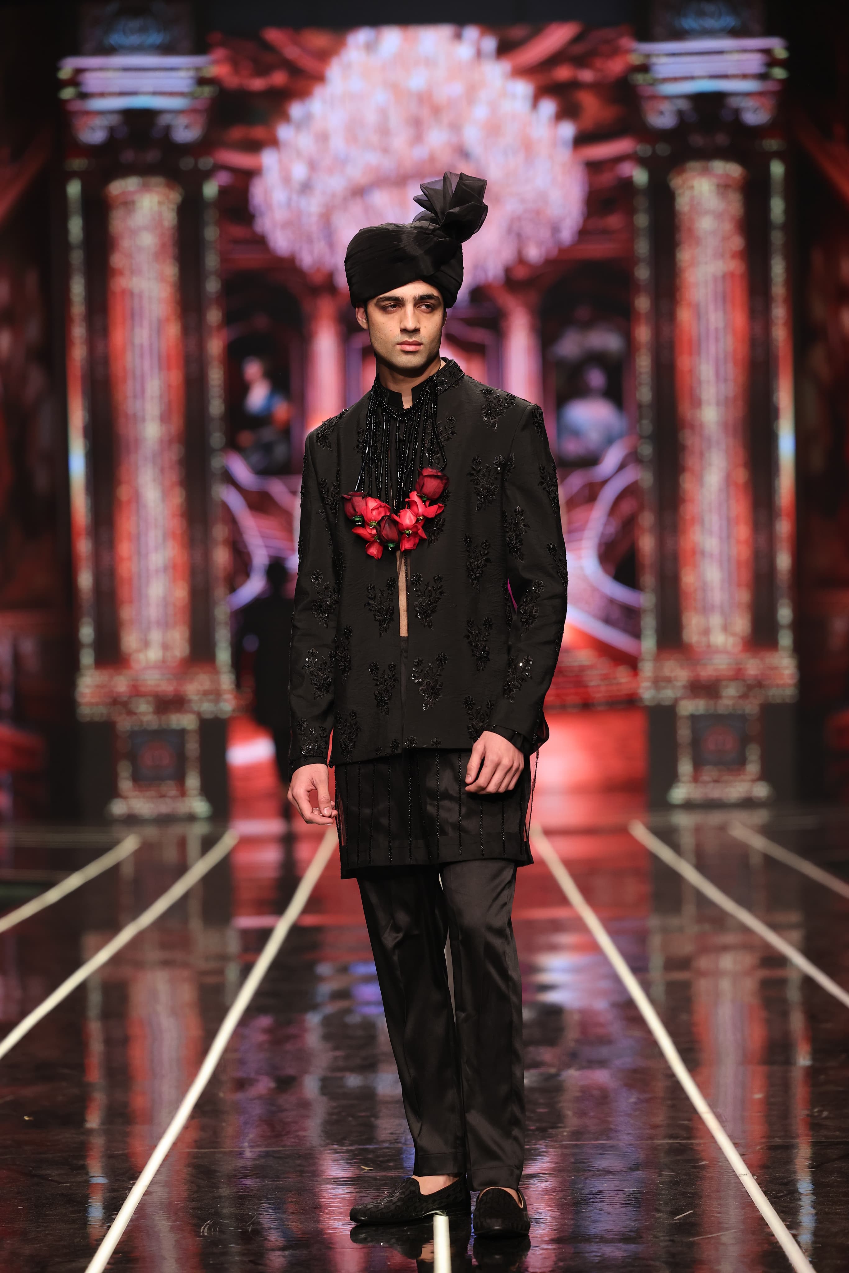 Bangla Bazaar - Black Jacquard Embellished Prince Coat